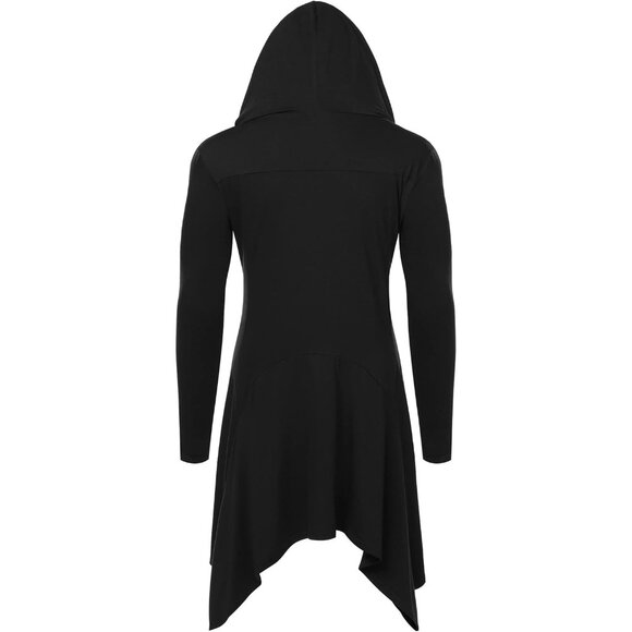 Women's Cardigan Ruffle Shawl Collar Open Front Drape Cape Overcoat with Pockets - Picture 3 of 5